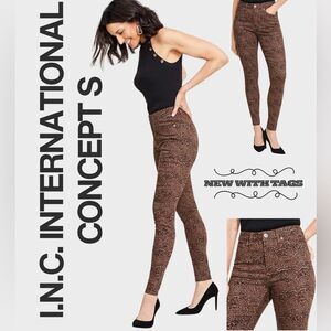 INC International Concepts Brown Leopard-Print Skinny Pants